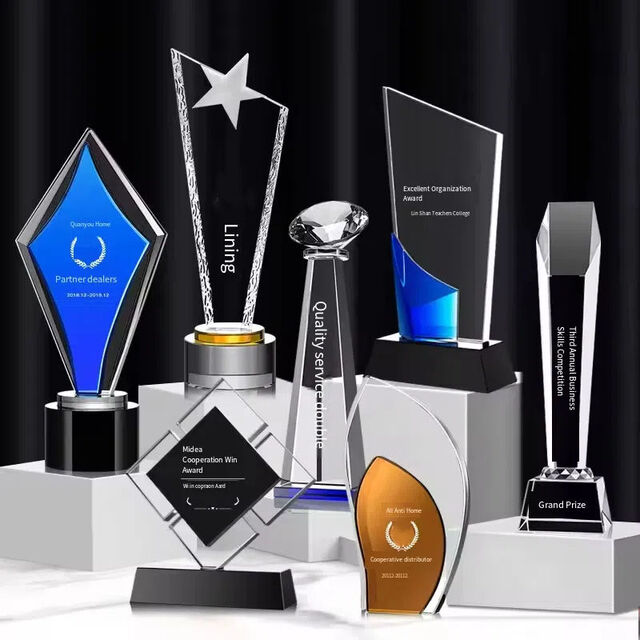 Hochwertige K9 Glas Trophäe als individuelles Firmengeschenk, klare Kristallglas Auszeichnung, 3D Kristallglas Trophäen