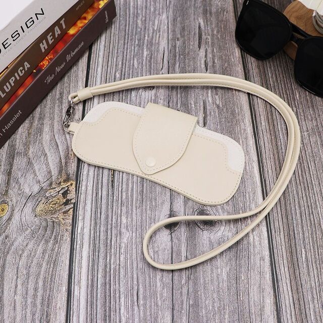 Funda portátil para gafas de cuero PU para colgar del cuello