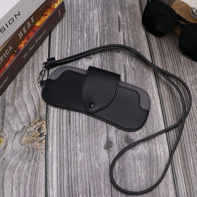 Funda portátil para gafas de cuero PU para colgar del cuello