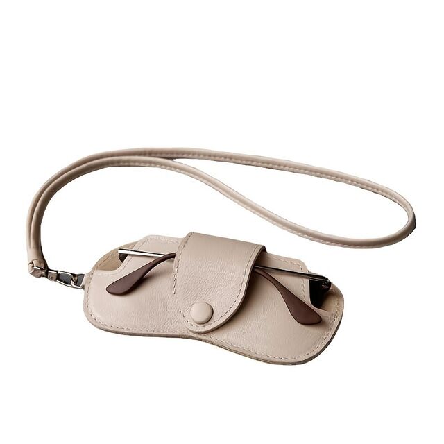 Funda portátil para gafas de cuero PU para colgar del cuello