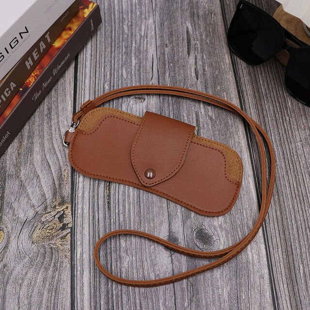 Funda portátil para gafas de cuero PU para colgar del cuello