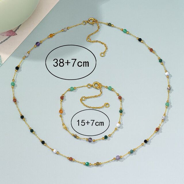 SISSLIA Multicolor Elegant Natural Stone Gold Chain Colorful Stone Bobble Choker Handmade Beaded Chain Necklace