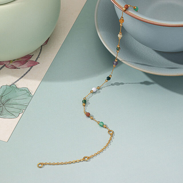 SISSLIA Multicolor Elegant Natural Stone Gold Chain Colorful Stone Bobble Choker Handmade Beaded Chain Necklace