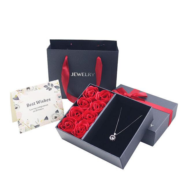 Caja de regalo de joyería con lazo de ocho, anillo, collar, tachuela, cubierta superior e inferior, cajas de regalo de joyería para embalaje de joyería