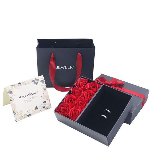 Caja de regalo de joyería con lazo de ocho, anillo, collar, tachuela, cubierta superior e inferior, cajas de regalo de joyería para embalaje de joyería