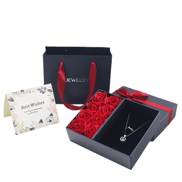 Caja de regalo de joyería con lazo de ocho, anillo, collar, tachuela, cubierta superior e inferior, cajas de regalo de joyería para embalaje de joyería