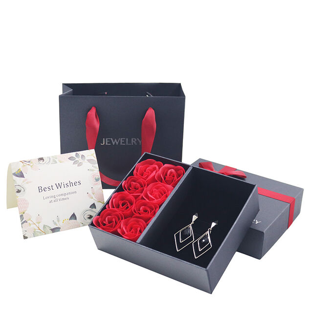 Caja de regalo de joyería con lazo de ocho, anillo, collar, tachuela, cubierta superior e inferior, cajas de regalo de joyería para embalaje de joyería