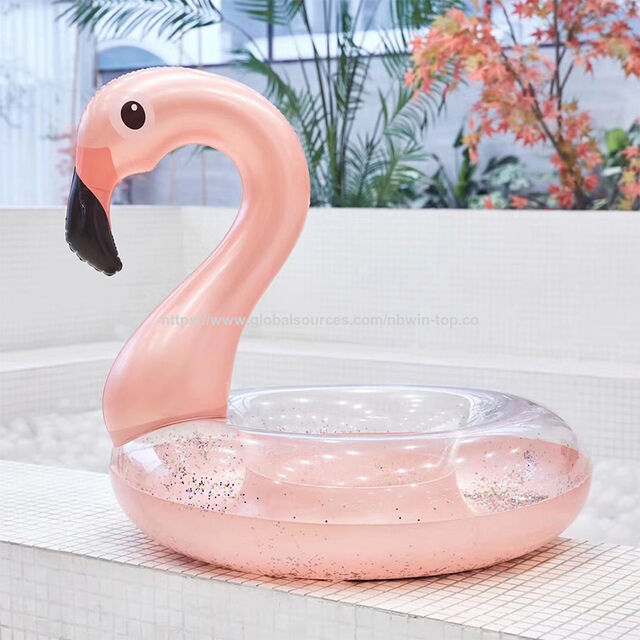 Kreativer aufblasbarer PVC-Schwimmreifen mit transparentem Glitzer-Flamingo-Design