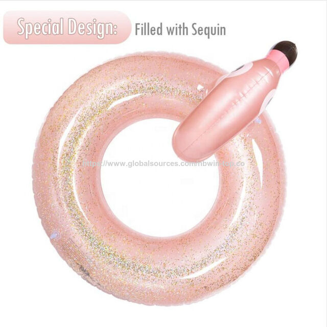 Kreativer aufblasbarer PVC-Schwimmreifen mit transparentem Glitzer-Flamingo-Design