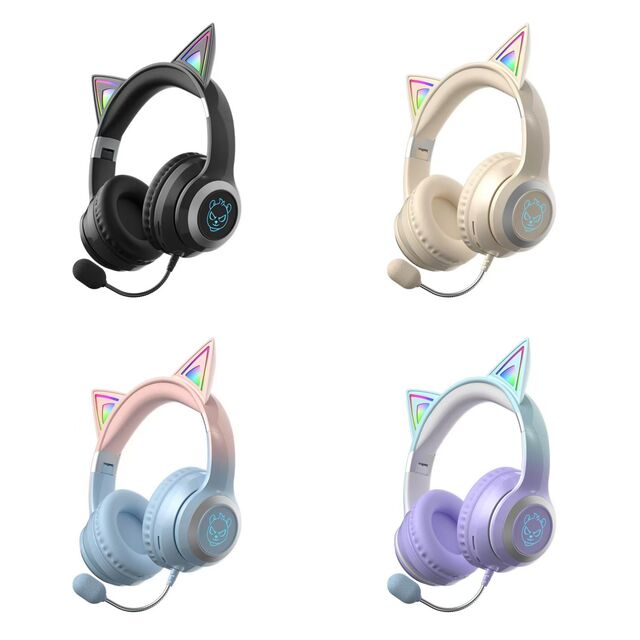 Auriculares Gaming con Orejas de Gato V6.0 Bluetooth con Luz LED RGB a la Venta - Compatibles con Tarjeta TF y Sonido Estéreo con Monitor