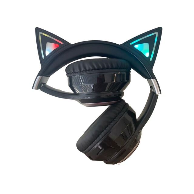 Auriculares Gaming con Orejas de Gato V6.0 Bluetooth con Luz LED RGB a la Venta - Compatibles con Tarjeta TF y Sonido Estéreo con Monitor