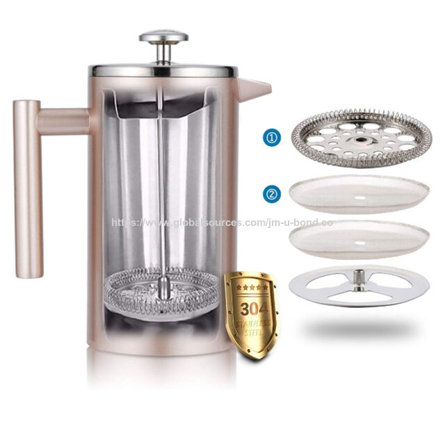 Mini Cafetera de Prensa Francesa de Una Taza en Oro Champagne, Acero Inoxidable 304, Ideal para Viajes - Perfecta para uso individual