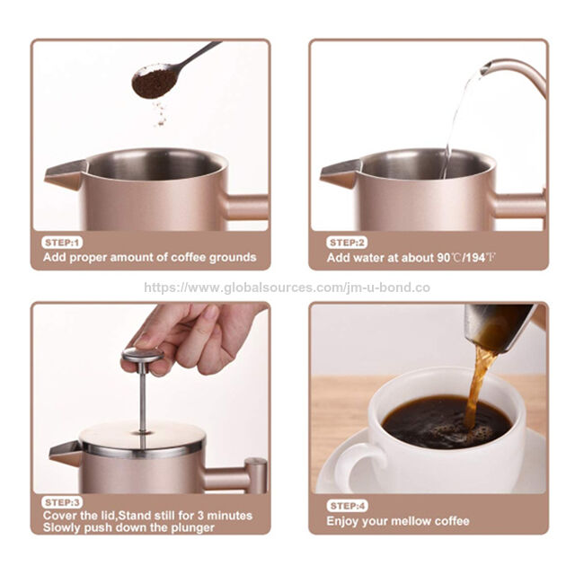 Mini Cafetera de Prensa Francesa de Una Taza en Oro Champagne, Acero Inoxidable 304, Ideal para Viajes - Perfecta para uso individual
