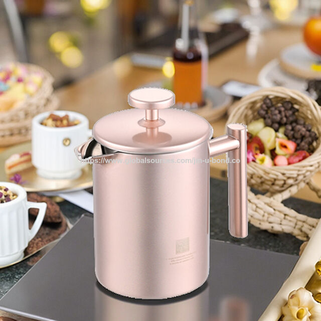 Mini Cafetera de Prensa Francesa de Una Taza en Oro Champagne, Acero Inoxidable 304, Ideal para Viajes - Perfecta para uso individual