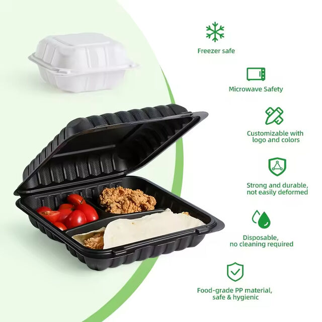 Einweg-Mikrowellen-geeignete PP-Lunchboxen zum Mitnehmen, Clamshell-Takeout-Food-Bento-Box mit Scharnier