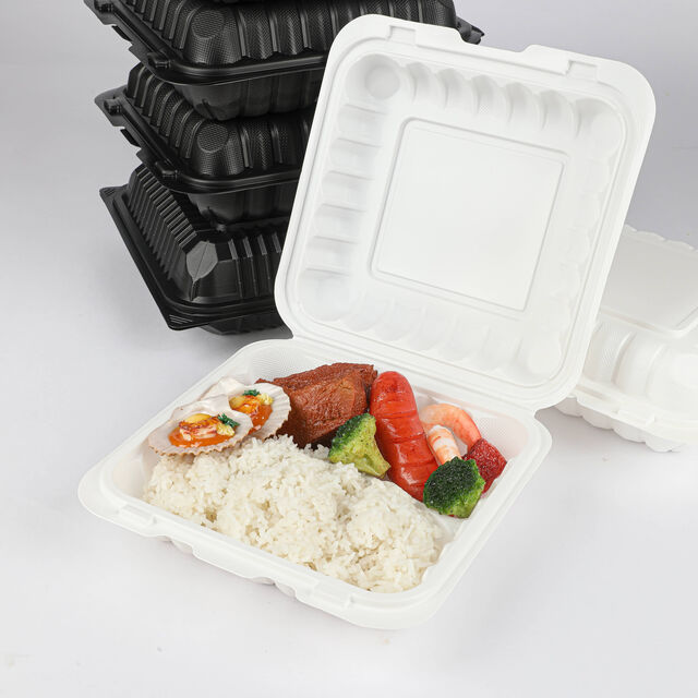 Einweg-Mikrowellen-geeignete PP-Lunchboxen zum Mitnehmen, Clamshell-Takeout-Food-Bento-Box mit Scharnier