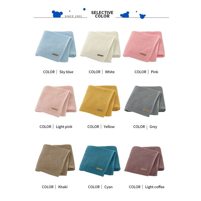 Manta para bebé de algodón 100% de color sólido a precio de mayorista OEKO-TEX de venta caliente, manta tejida a rayas para recién nacidos