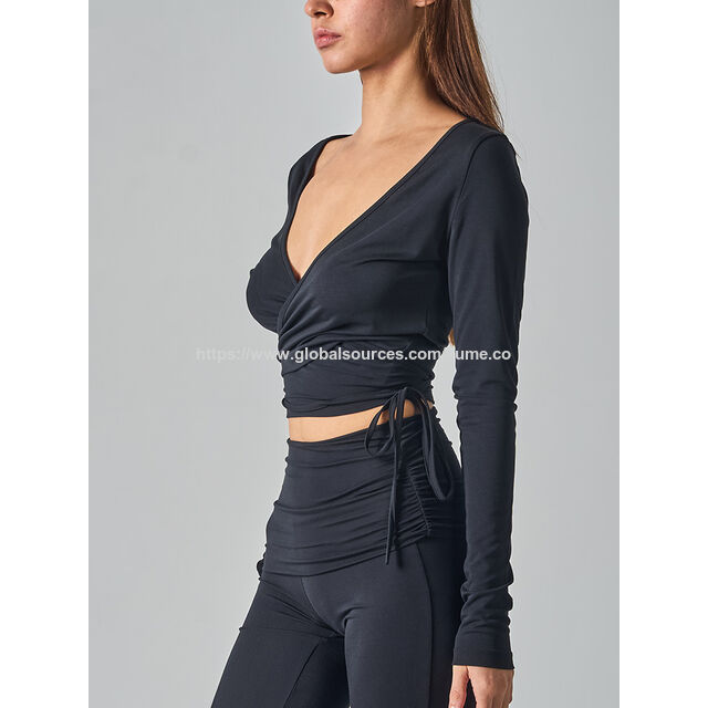 Modisches, sexy Tanzoberteil für Damen mit V-Ausschnitt und langen Ärmeln - Yoga-Shirts