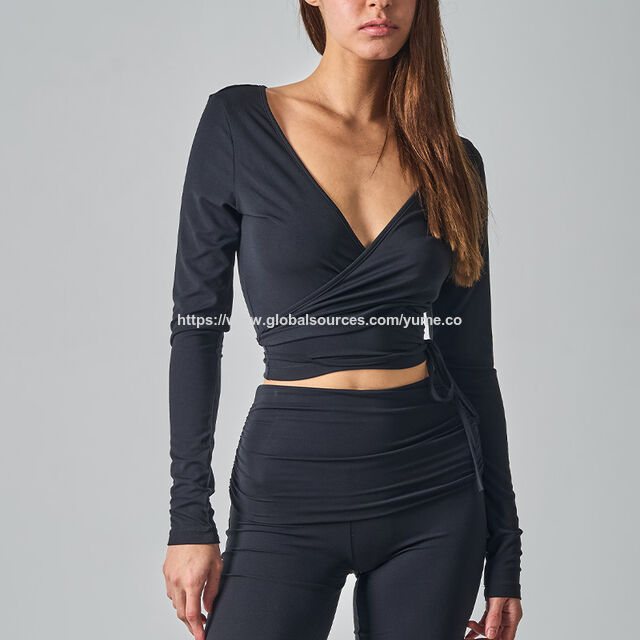 Modisches, sexy Tanzoberteil für Damen mit V-Ausschnitt und langen Ärmeln - Yoga-Shirts