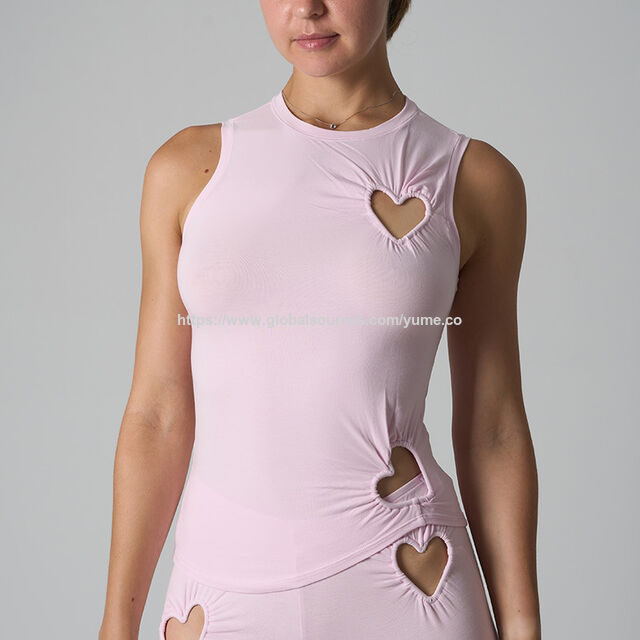 Débardeur de Yoga Femme sans Manches avec Design Creux en Forme de Cœur - Hauts Courts Mignons en Coton