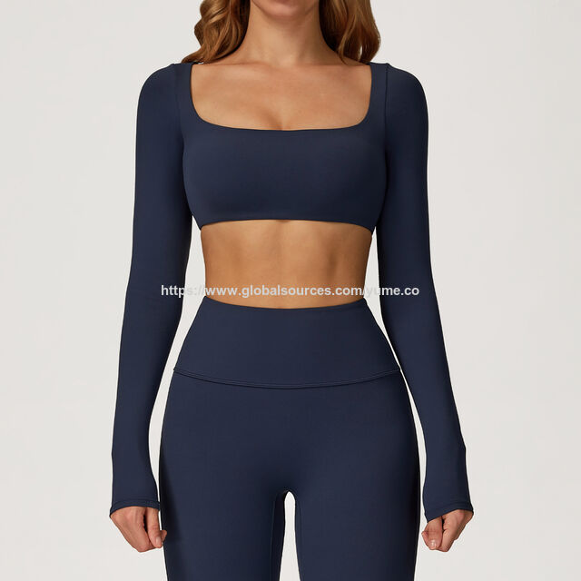 Langärmliges Yoga-Tanktop für Damen mit quadratischem Ausschnitt, schnell trocknende Sport-Fitness-Shirts für Mädchen