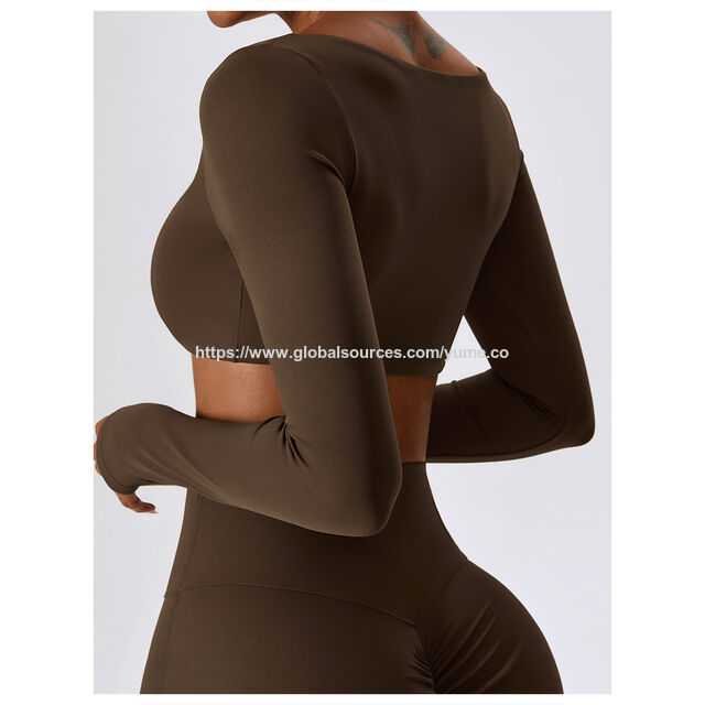 Langärmliges Yoga-Tanktop für Damen mit quadratischem Ausschnitt, schnell trocknende Sport-Fitness-Shirts für Mädchen