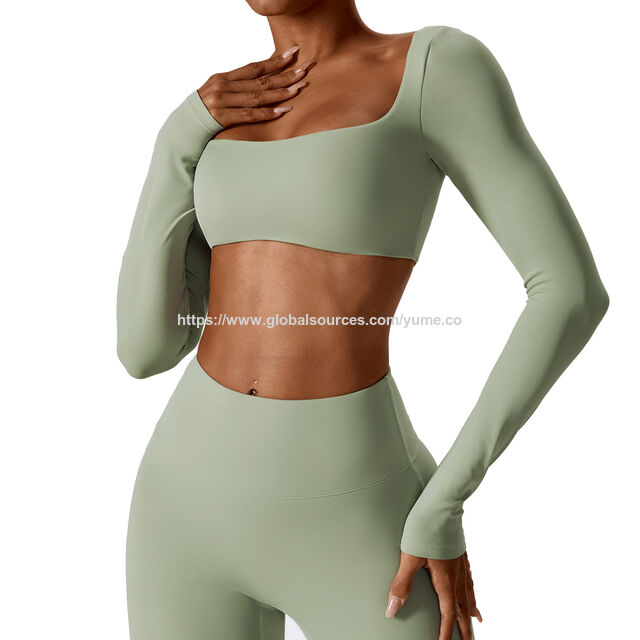 Langärmliges Yoga-Tanktop für Damen mit quadratischem Ausschnitt, schnell trocknende Sport-Fitness-Shirts für Mädchen