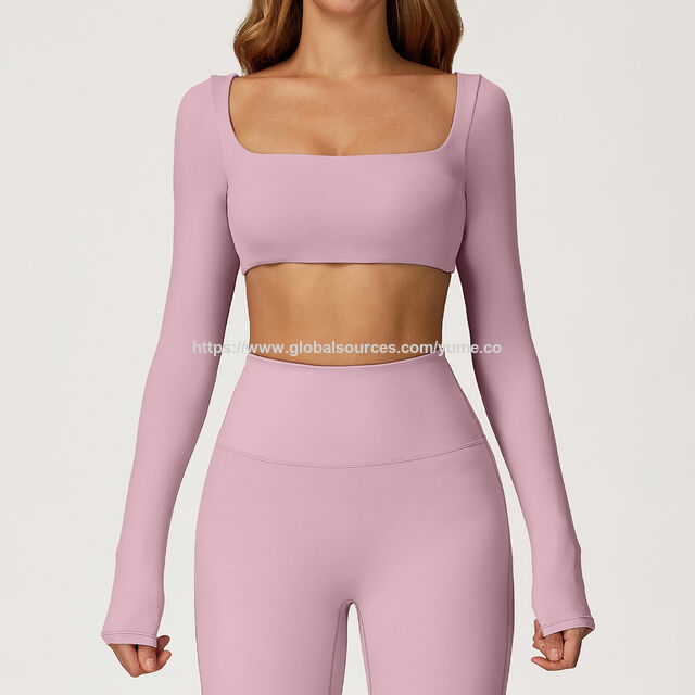 Langärmliges Yoga-Tanktop für Damen mit quadratischem Ausschnitt, schnell trocknende Sport-Fitness-Shirts für Mädchen
