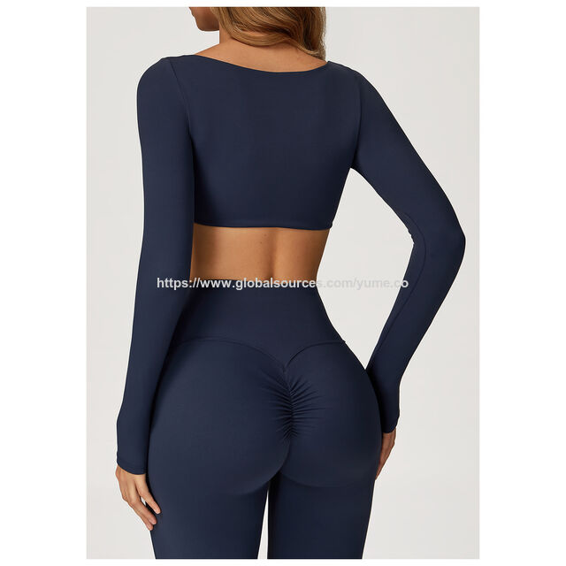 Langärmliges Yoga-Tanktop für Damen mit quadratischem Ausschnitt, schnell trocknende Sport-Fitness-Shirts für Mädchen