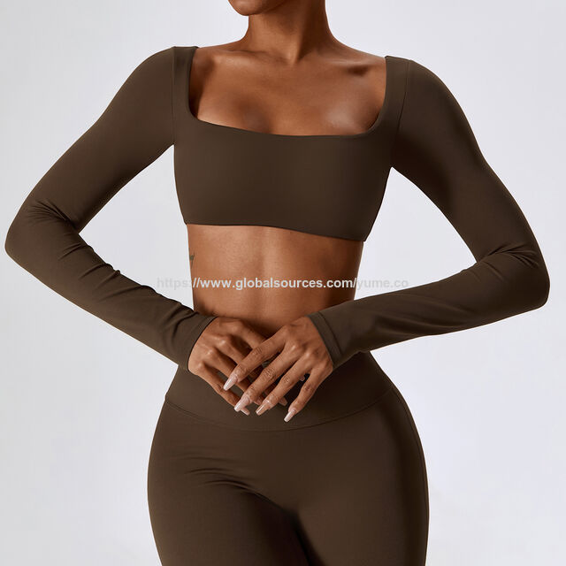 Langärmliges Yoga-Tanktop für Damen mit quadratischem Ausschnitt, schnell trocknende Sport-Fitness-Shirts für Mädchen