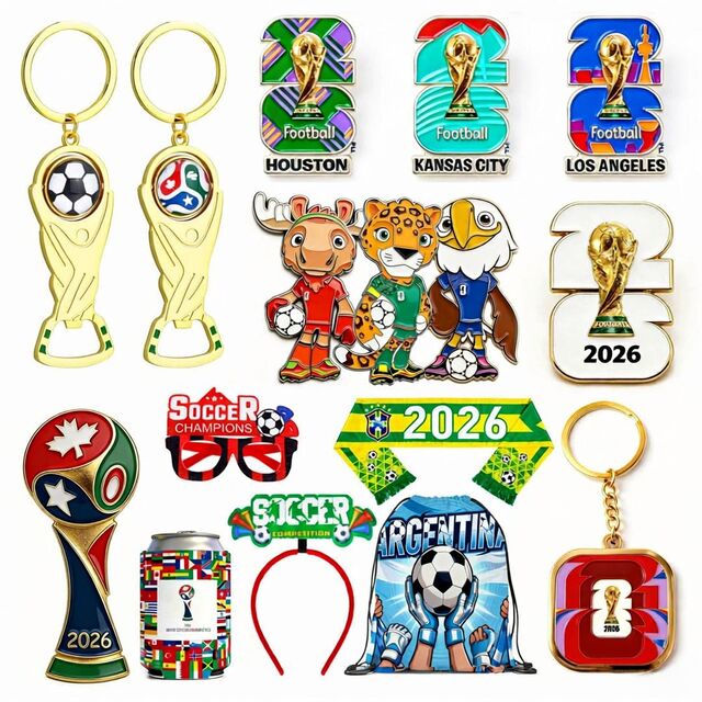 Llaveros 3D de Metal con Logo Personalizado para Recuerdos de Fútbol Soccer Mundial 2026 en Norteamérica: Estados Unidos, Canadá y México