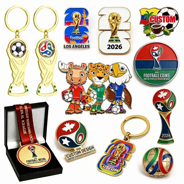 Llaveros 3D de Metal con Logo Personalizado para Recuerdos de Fútbol Soccer Mundial 2026 en Norteamérica: Estados Unidos, Canadá y México