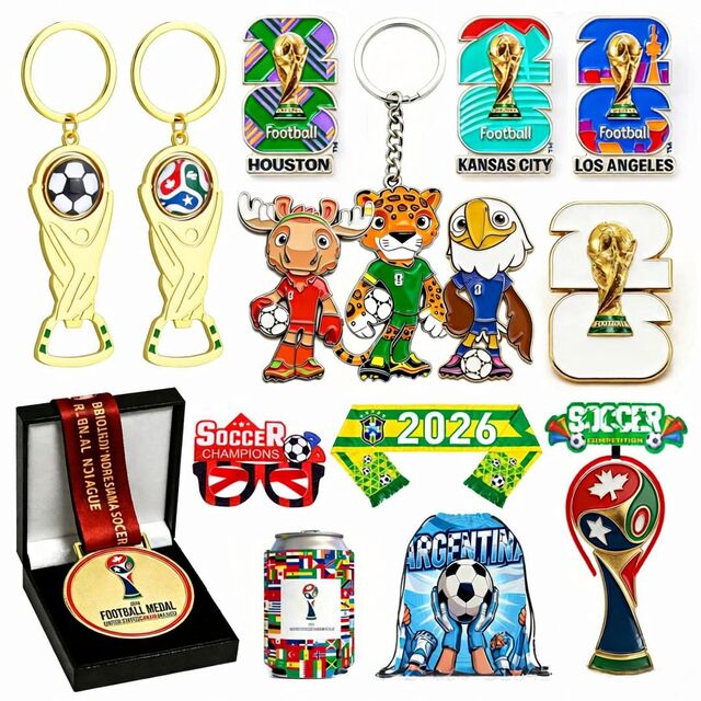 Llaveros 3D de Metal con Logo Personalizado para Recuerdos de Fútbol Soccer Mundial 2026 en Norteamérica: Estados Unidos, Canadá y México