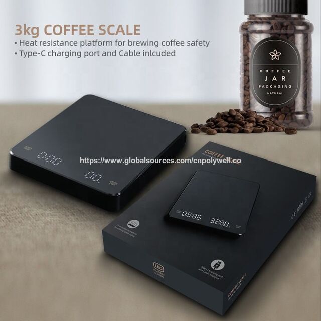 Elektronische Kaffeewaage mit Timer, USB-aufladbar, 0,1g Präzision, LED-Anzeige für präzises Brühen, Küchengebrauch