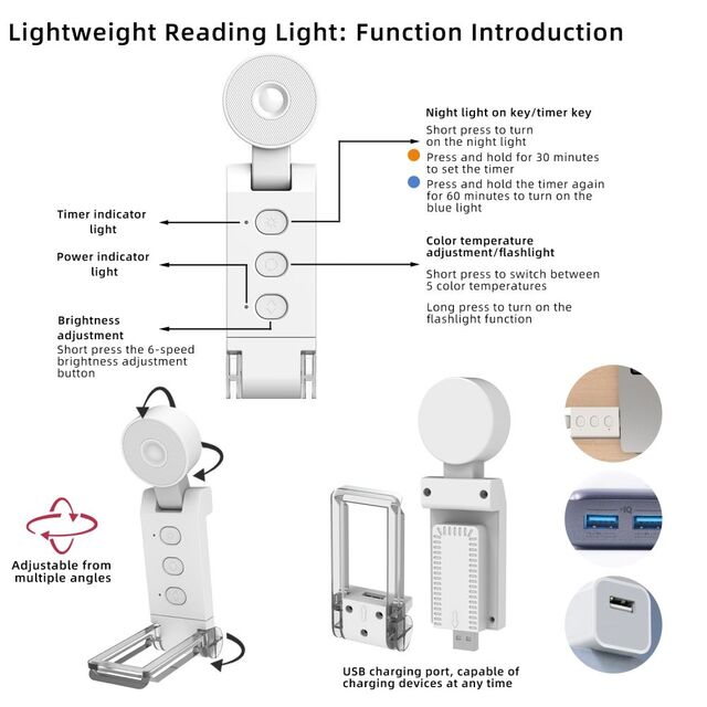 USB Rechargeable LED Book Light - Clip On Reading Lamp