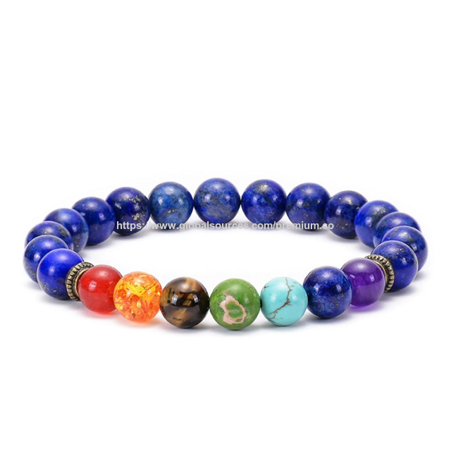 Pulsera Elástica de 8mm con Piedras de Lava y 7 Chakras, Piedra Natural, Pulsera Ojo de Tigre para Hombre y Mujer
