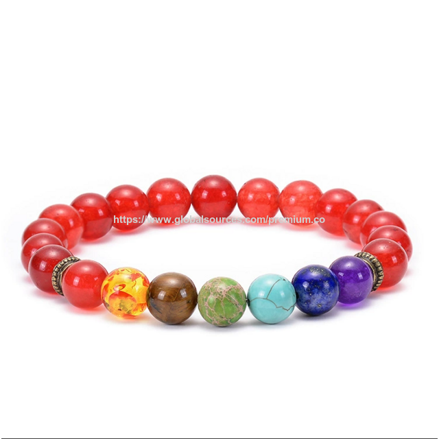 Pulsera Elástica de 8mm con Piedras de Lava y 7 Chakras, Piedra Natural, Pulsera Ojo de Tigre para Hombre y Mujer