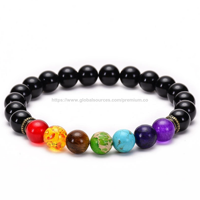 Pulsera Elástica de 8mm con Piedras de Lava y 7 Chakras, Piedra Natural, Pulsera Ojo de Tigre para Hombre y Mujer