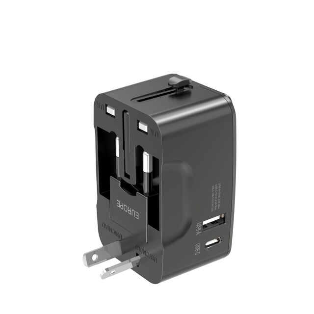 Universal-Reiseadapter & Spannungswandler All-in-One (110V-220V) | USB-C + USB-A Anschlüsse | Robustes ABS-Wandladegerät