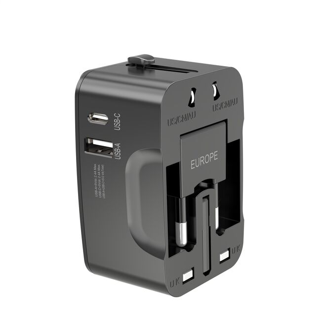 Universal-Reiseadapter & Spannungswandler All-in-One (110V-220V) | USB-C + USB-A Anschlüsse | Robustes ABS-Wandladegerät