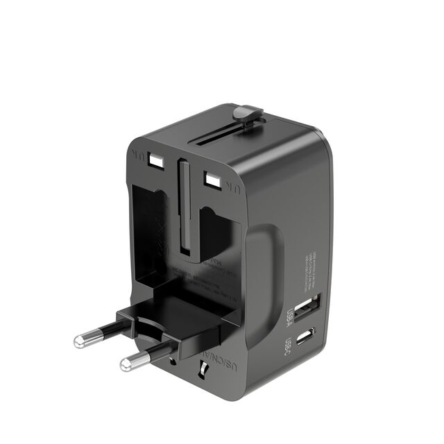Universal-Reiseadapter & Spannungswandler All-in-One (110V-220V) | USB-C + USB-A Anschlüsse | Robustes ABS-Wandladegerät