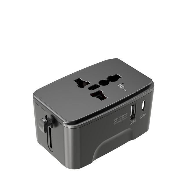 Universal-Reiseadapter & Spannungswandler All-in-One (110V-220V) | USB-C + USB-A Anschlüsse | Robustes ABS-Wandladegerät