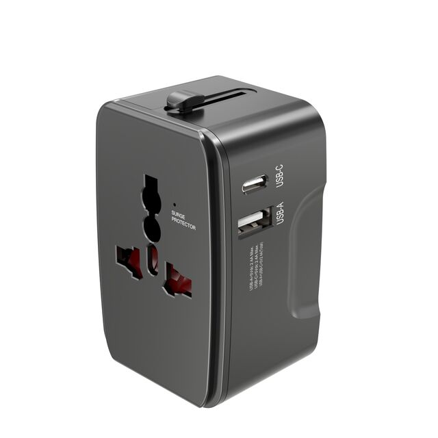 Universal-Reiseadapter & Spannungswandler All-in-One (110V-220V) | USB-C + USB-A Anschlüsse | Robustes ABS-Wandladegerät