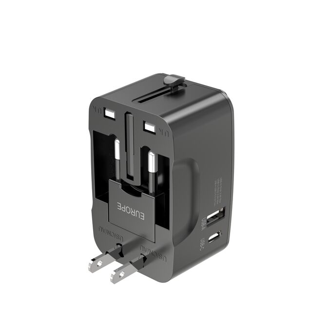 Universal-Reiseadapter & Spannungswandler All-in-One (110V-220V) | USB-C + USB-A Anschlüsse | Robustes ABS-Wandladegerät