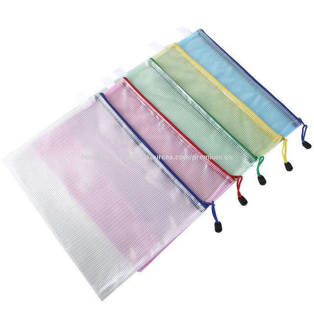 Bolsa de rejilla de plástico transparente con cremallera tamaño A4 A6 para documentos, cartera portátil para almacenamiento de papel para estudiantes con logotipo personalizado