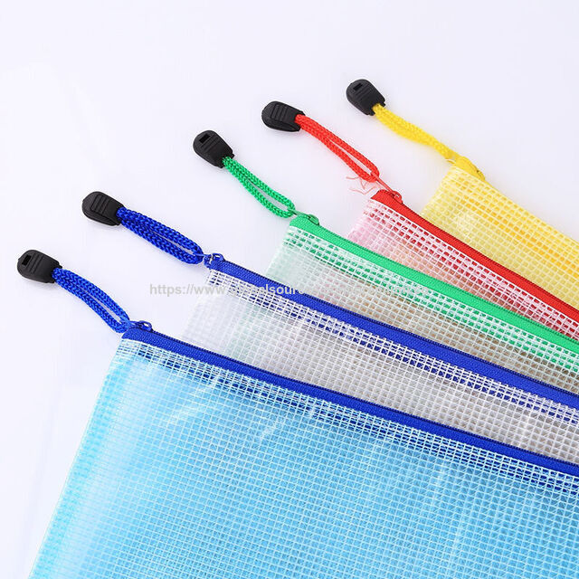 Bolsa de rejilla de plástico transparente con cremallera tamaño A4 A6 para documentos, cartera portátil para almacenamiento de papel para estudiantes con logotipo personalizado