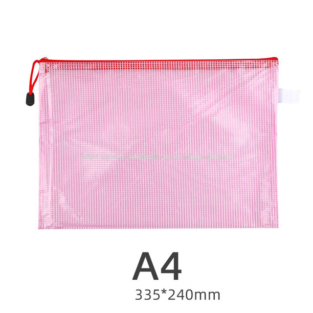 Bolsa de rejilla de plástico transparente con cremallera tamaño A4 A6 para documentos, cartera portátil para almacenamiento de papel para estudiantes con logotipo personalizado