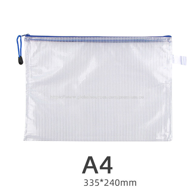 Bolsa de rejilla de plástico transparente con cremallera tamaño A4 A6 para documentos, cartera portátil para almacenamiento de papel para estudiantes con logotipo personalizado