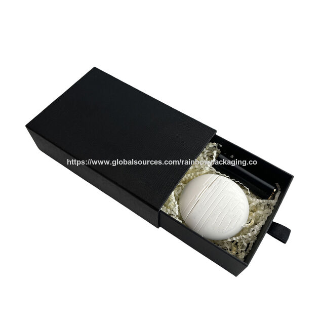 Luxuriöse, individuell bedruckte Schiebe-Geschenkverpackung aus hartem Karton, schwarze Schubladenbox mit Auskleidung