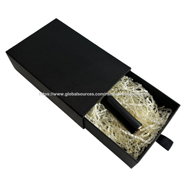 Luxuriöse, individuell bedruckte Schiebe-Geschenkverpackung aus hartem Karton, schwarze Schubladenbox mit Auskleidung
